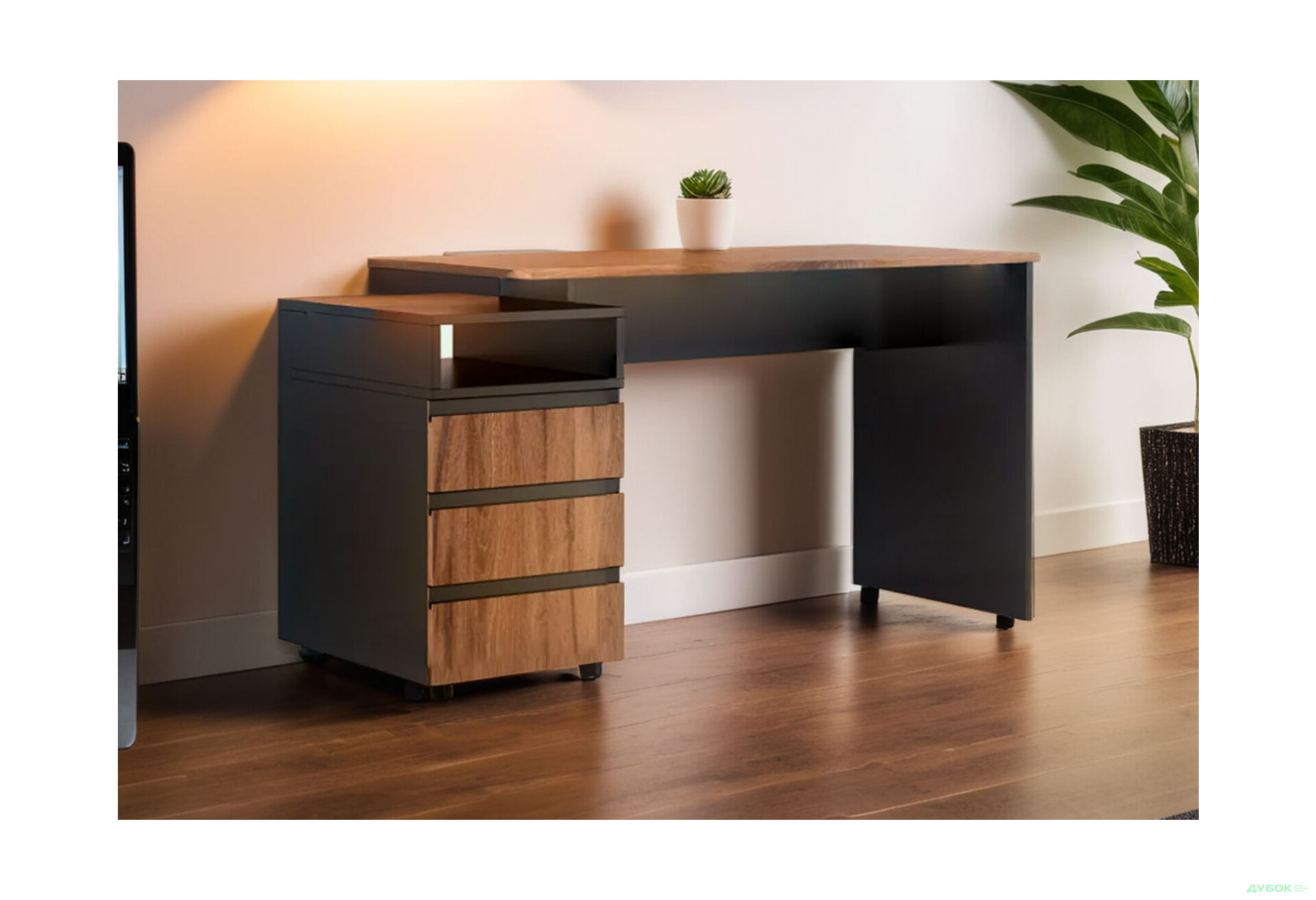 Стіл Світ Меблів Фріда з 3 шухлядами і полицею 140 см, чорний / дуб ліворно - Зображення 2 Зображення 2 - Стіл Світ Меблів Фріда з 3 шухлядами і полицею 140 см, чорний / дуб ліворно