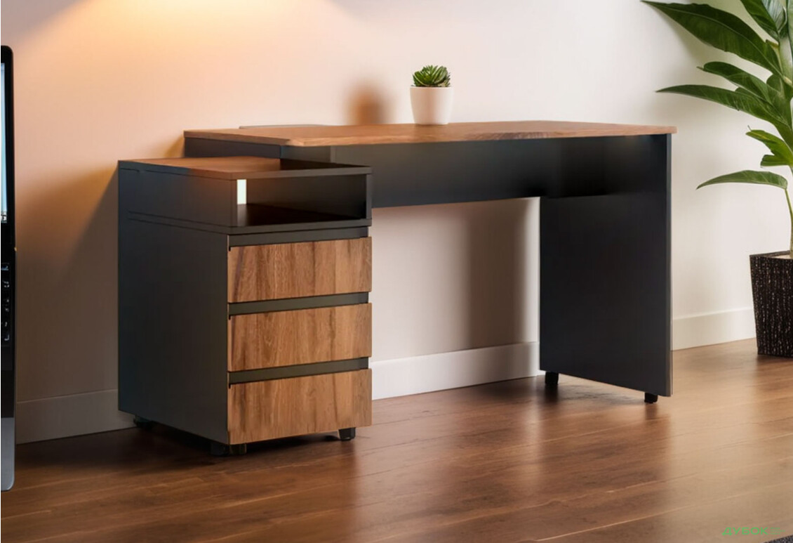 Стіл Світ Меблів Фріда з 3 шухлядами і полицею 140 см, чорний / дуб ліворно - Зображення 2 Зображення 2 - Стіл Світ Меблів Фріда з 3 шухлядами і полицею 140 см, чорний / дуб ліворно