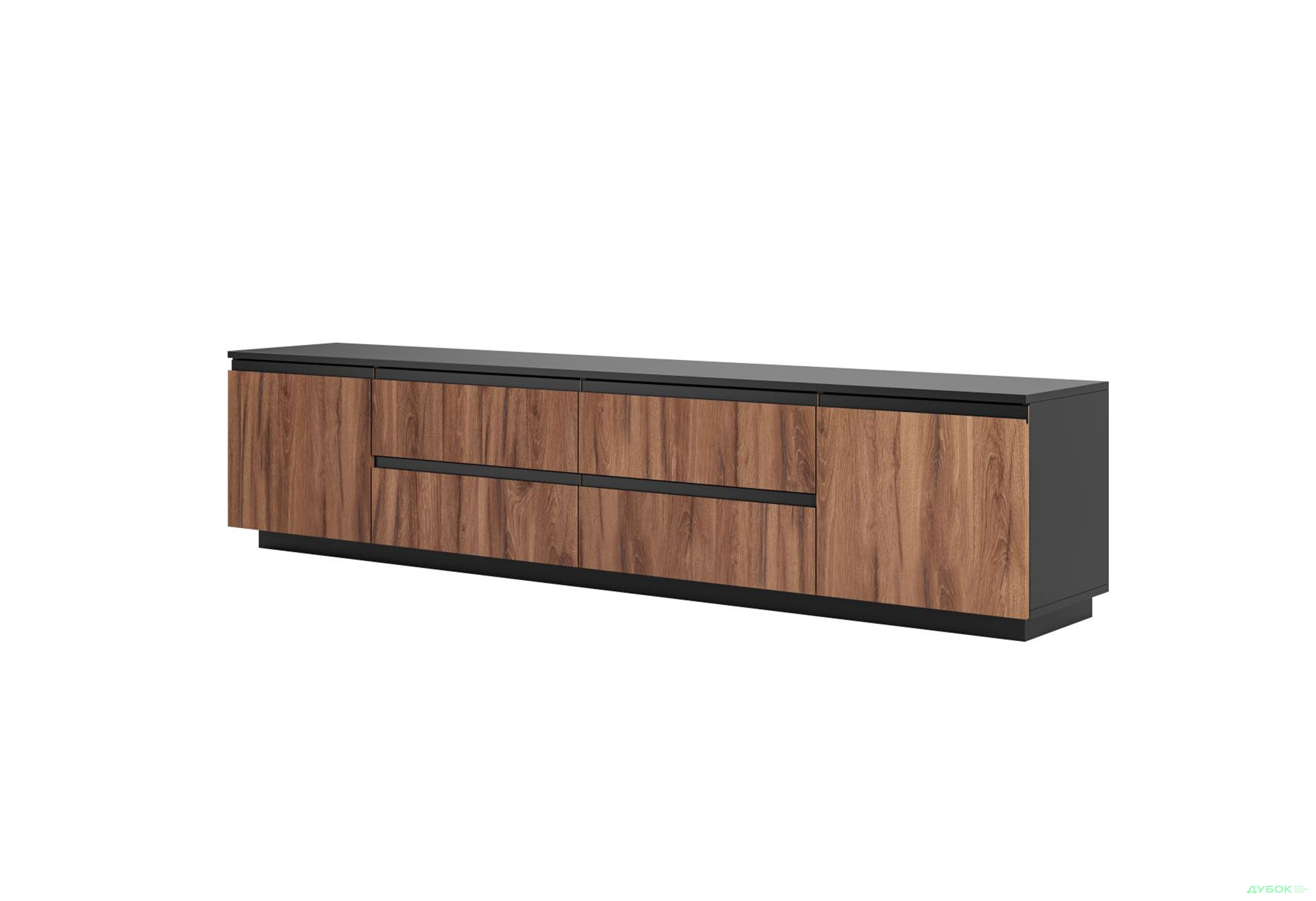 Тумба під ТВ Світ Меблів Фріда з шухлядами і дверцятами 230 см, чорний / дуб ліворно - Зображення 1 Зображення 1 - Тумба під ТВ Світ Меблів Фріда з шухлядами і дверцятами 230 см, чорний / дуб ліворно
