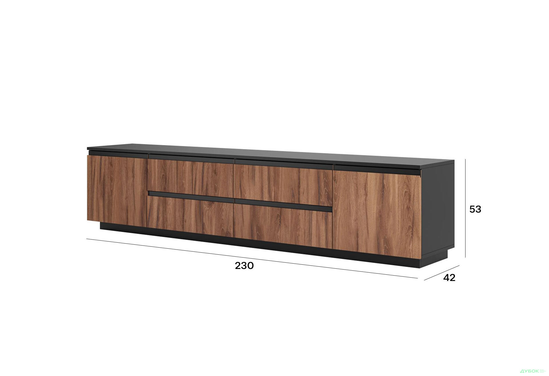 Тумба під ТВ Світ Меблів Фріда з шухлядами і дверцятами 230 см, чорний / дуб ліворно - Зображення 5 Зображення 5 - Тумба під ТВ Світ Меблів Фріда з шухлядами і дверцятами 230 см, чорний / дуб ліворно