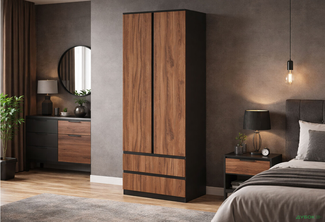 Изображение 2 - Шкаф Svit Mebliv Фрида двухдверная с 2 ящиками 80 см, чёрный / дуб ливорно