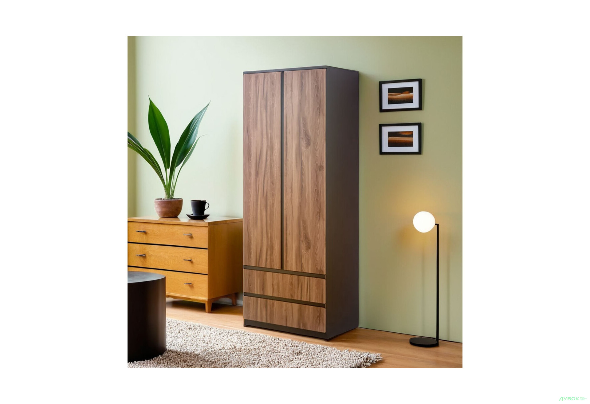 Шкаф Svit Mebliv Фрида двухдверная с 2 ящиками 80 см, чёрный / дуб ливорно - Изображение 2 Изображение 2 - Шкаф Svit Mebliv Фрида двухдверная с 2 ящиками 80 см, чёрный / дуб ливорно