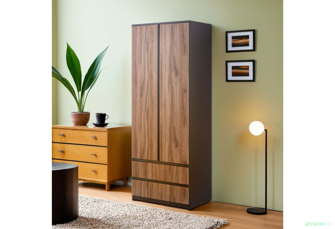 Шкаф Svit Mebliv Фрида двухдверная с 2 ящиками 80 см, чёрный / дуб ливорно - Изображение 2 Изображение 2 - Шкаф Svit Mebliv Фрида двухдверная с 2 ящиками 80 см, чёрный / дуб ливорно