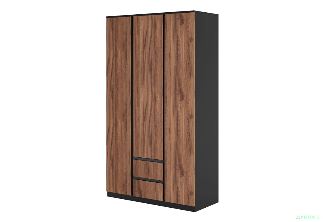 Шафа Світ Меблів Фріда тридверна з 2 шухлядами 120 см, чорний / дуб ліворно - Зображення 1 Зображення 1 - Шафа Світ Меблів Фріда тридверна з 2 шухлядами 120 см, чорний / дуб ліворно