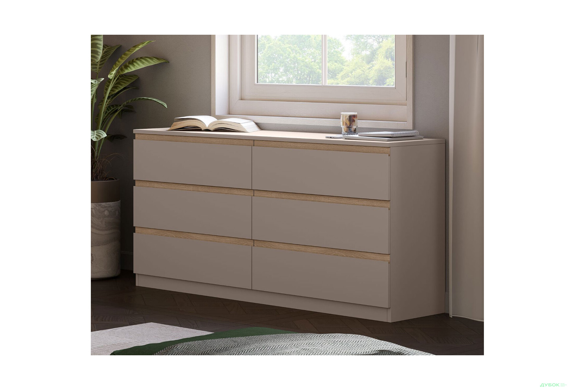 Комод Світ Меблів Фріда з 6 шухлядами 140 см, тоффі / дуб сонома - Зображення 2 Зображення 2 - Комод Світ Меблів Фріда з 6 шухлядами 140 см, тоффі / дуб сонома