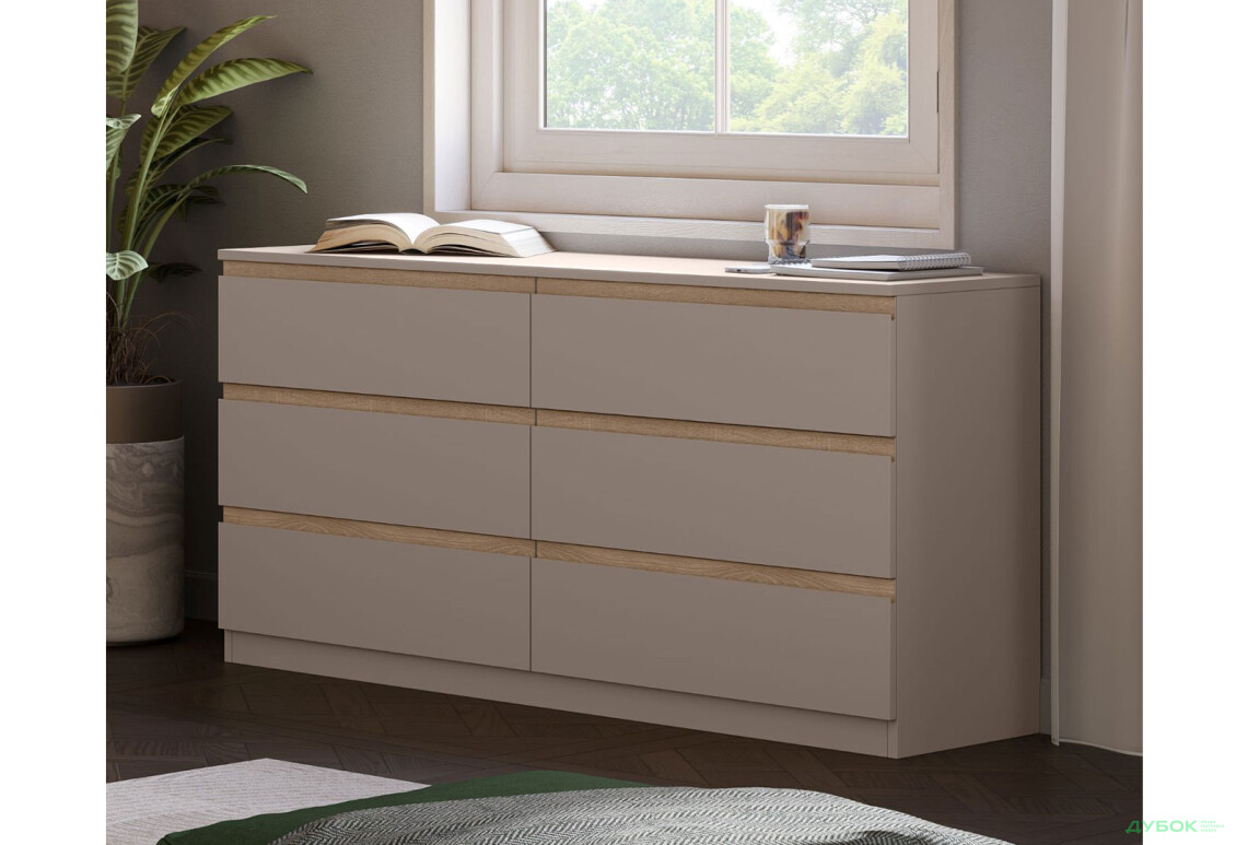 Комод Світ Меблів Фріда з 6 шухлядами 140 см, тоффі / дуб сонома - Зображення 2 Зображення 2 - Комод Світ Меблів Фріда з 6 шухлядами 140 см, тоффі / дуб сонома