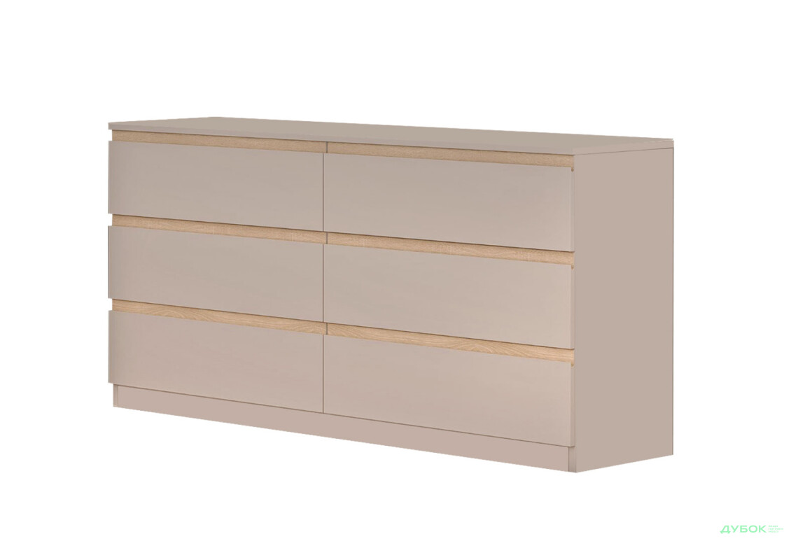 Комод Світ Меблів Фріда з 6 шухлядами 140 см, тоффі / дуб сонома - Зображення 1 Зображення 1 - Комод Світ Меблів Фріда з 6 шухлядами 140 см, тоффі / дуб сонома
