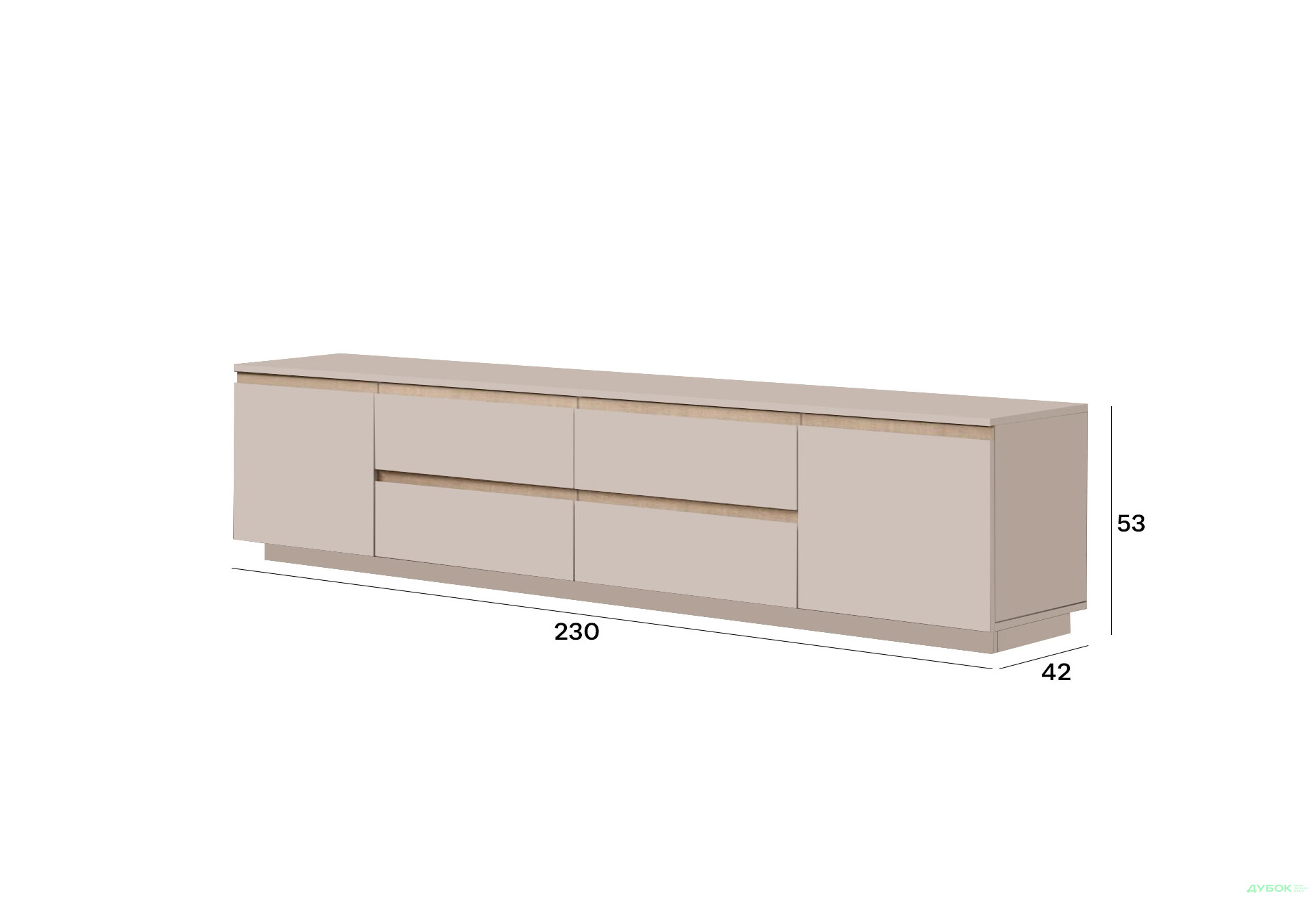 Тумба під ТВ Світ Меблів Фріда з шухлядами і дверцятами 230 см, тоффі / дуб сонома - Зображення 4 Зображення 4 - Тумба під ТВ Світ Меблів Фріда з шухлядами і дверцятами 230 см, тоффі / дуб сонома