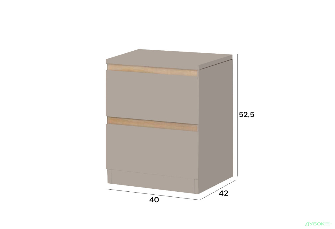 Прикроватная тумба Svit Mebliv Фрида с 2 ящиками 40 см, тоффи / дуб сонома - Изображение 4 Изображение 4 - Прикроватная тумба Svit Mebliv Фрида с 2 ящиками 40 см, тоффи / дуб сонома