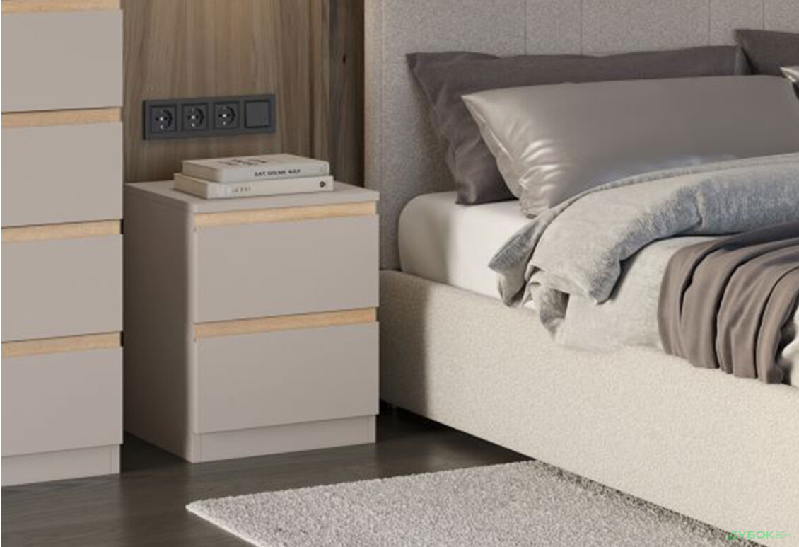 Прикроватная тумба Svit Mebliv Фрида с 2 ящиками 40 см, тоффи / дуб сонома - Изображение 2 Изображение 2 - Прикроватная тумба Svit Mebliv Фрида с 2 ящиками 40 см, тоффи / дуб сонома