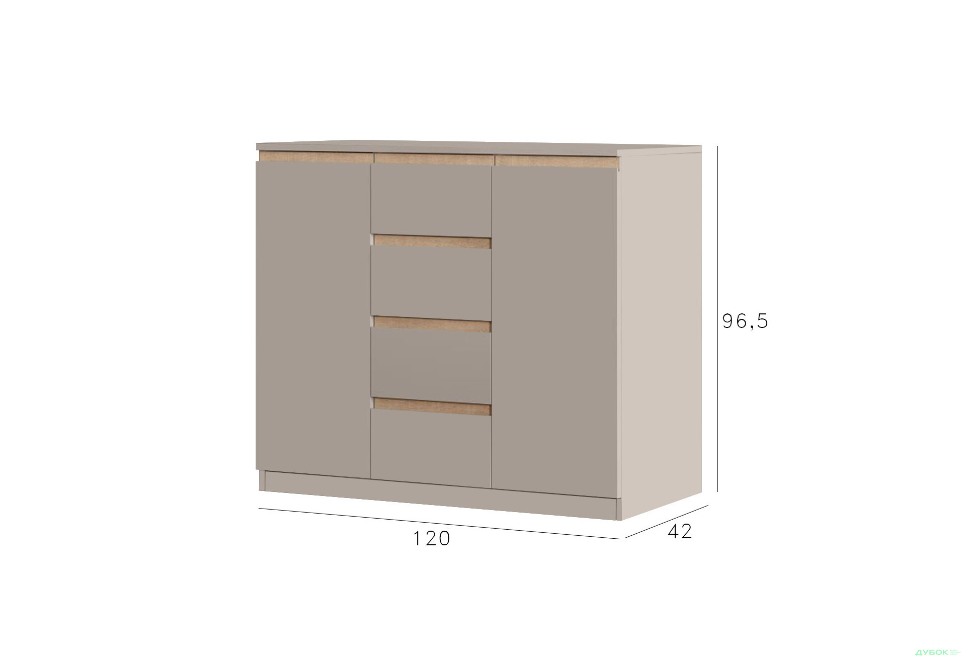 Комод Svit Mebliv Фрида с 2 дверцами і 4 ящиками 120 см, тоффи / дуб сонома - Изображение 4 Изображение 4 - Комод Svit Mebliv Фрида с 2 дверцами і 4 ящиками 120 см, тоффи / дуб сонома