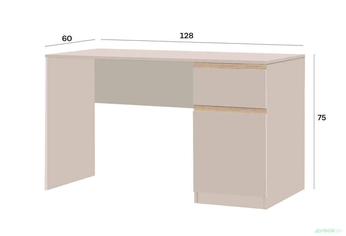 Стіл Світ Меблів Фріда з шухлядою і тумбою 128 см, тоффі / дуб сонома - Зображення 4 Зображення 4 - Стіл Світ Меблів Фріда з шухлядою і тумбою 128 см, тоффі / дуб сонома
