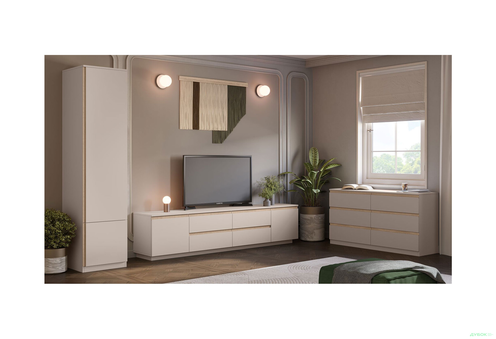 Гостиная Svit Mebliv Фрида с комодом, тоффи / дуб сонома - Изображение 1 Изображение 1 - Гостиная Svit Mebliv Фрида с комодом, тоффи / дуб сонома