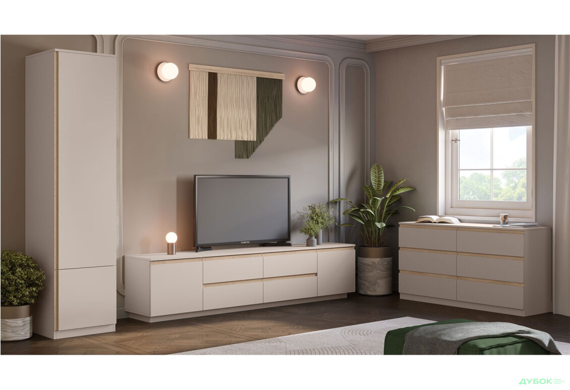 Гостиная Svit Mebliv Фрида с комодом, тоффи / дуб сонома - Изображение 1 Изображение 1 - Гостиная Svit Mebliv Фрида с комодом, тоффи / дуб сонома