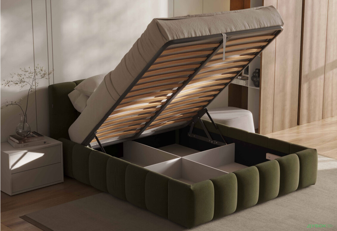 Ліжко-подіум MiroMark Тоні з матрацом Софія Нью 160x200 підйомне з каркасом, оливка - Зображення 8 Зображення 8 - Ліжко-подіум MiroMark Тоні з матрацом Софія Нью 160x200 підйомне з каркасом, оливка