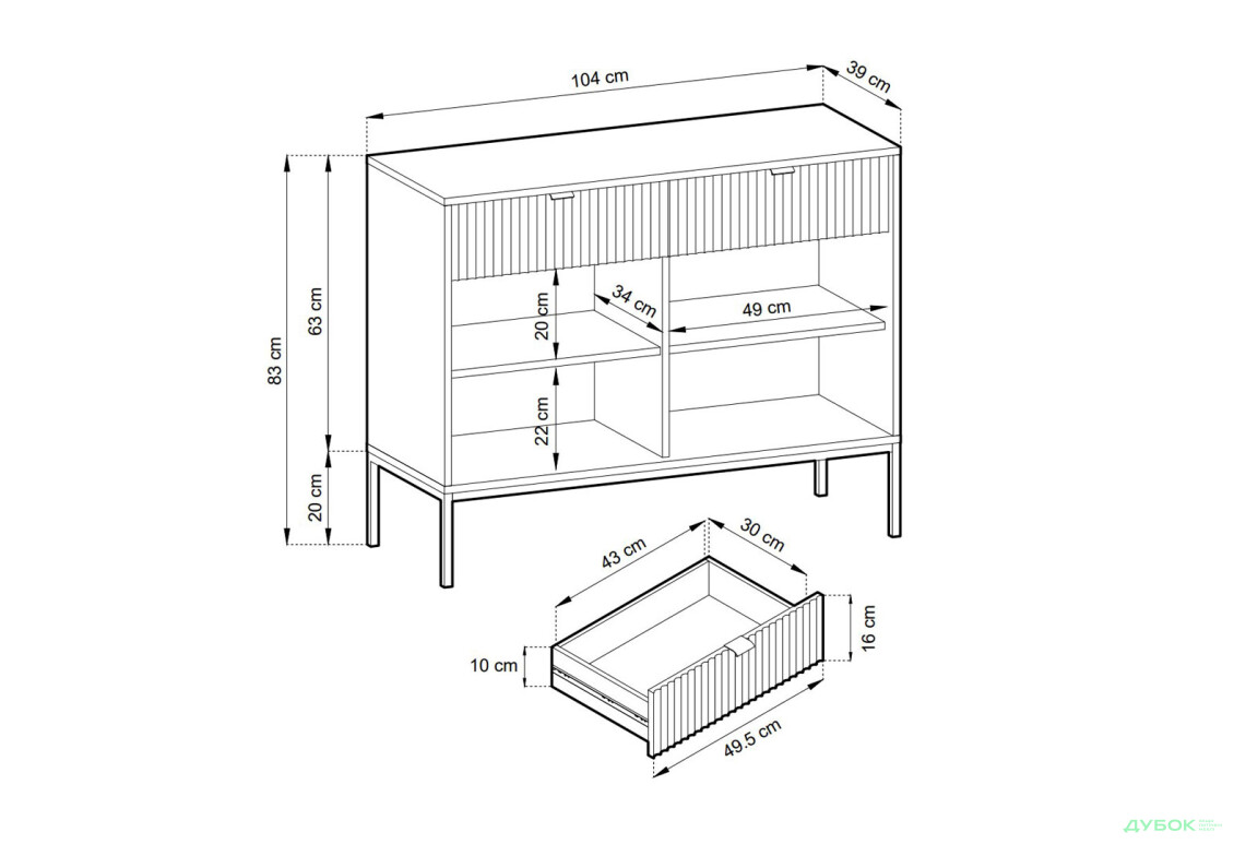 Комод Perfect Home Нова / Nova 2-дверный с 2 ящиками 104 см, кашемир, черные ножки - Изображение 5 Изображение 5 - Комод Perfect Home Нова / Nova 2-дверный с 2 ящиками 104 см, кашемир, черные ножки