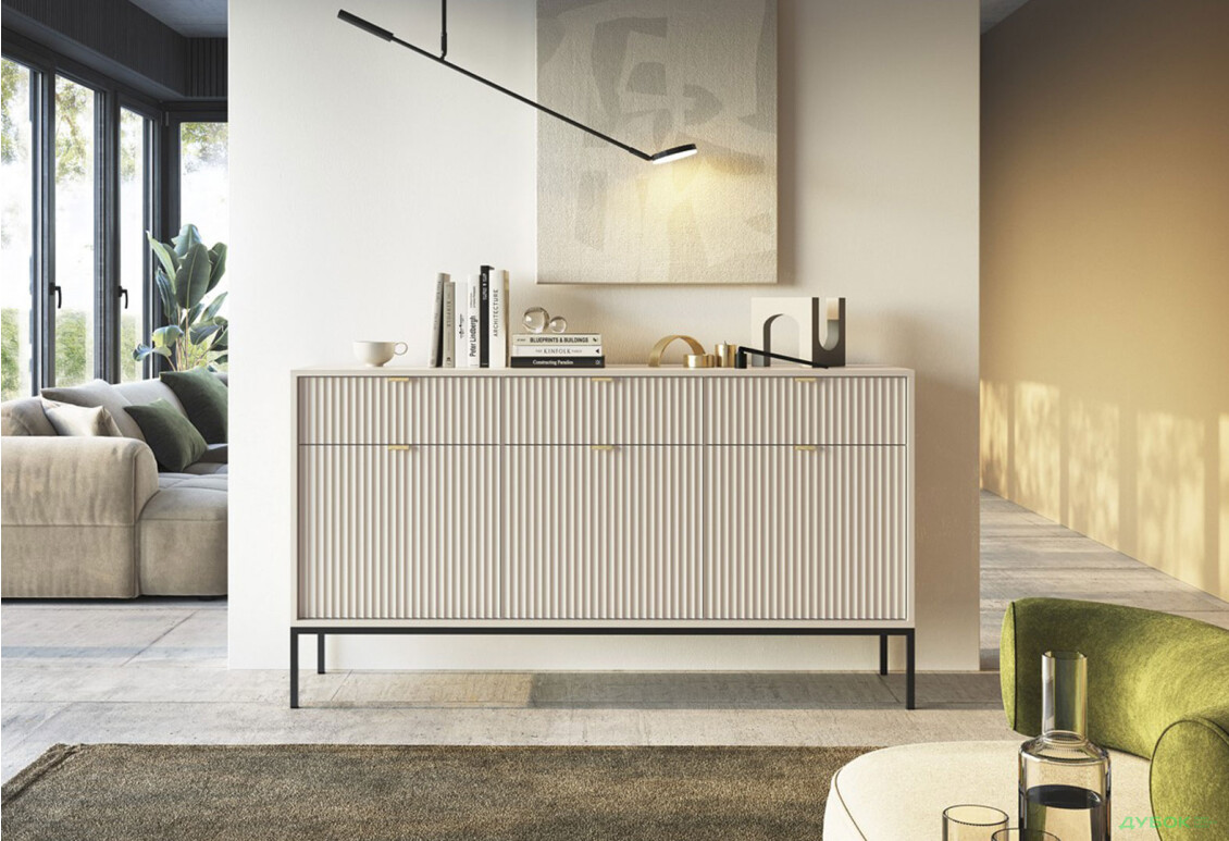 Комод Perfect Home Нова / Nova 3-дверний з 3 шухлядами 154 см, кашемір, чорні ніжки - Зображення 2 Зображення 2 - Комод Perfect Home Нова / Nova 3-дверний з 3 шухлядами 154 см, кашемір, чорні ніжки