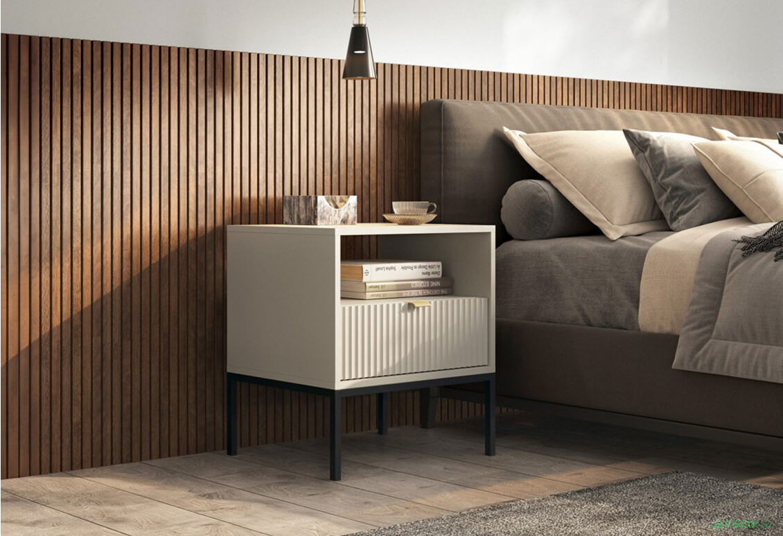 Приліжкова тумба Perfect Home Нова / Nova з шухлядою та полицею 54 см, кашемір, чорні ніжки - Зображення 2 Зображення 2 - Приліжкова тумба Perfect Home Нова / Nova з шухлядою та полицею 54 см, кашемір, чорні ніжки