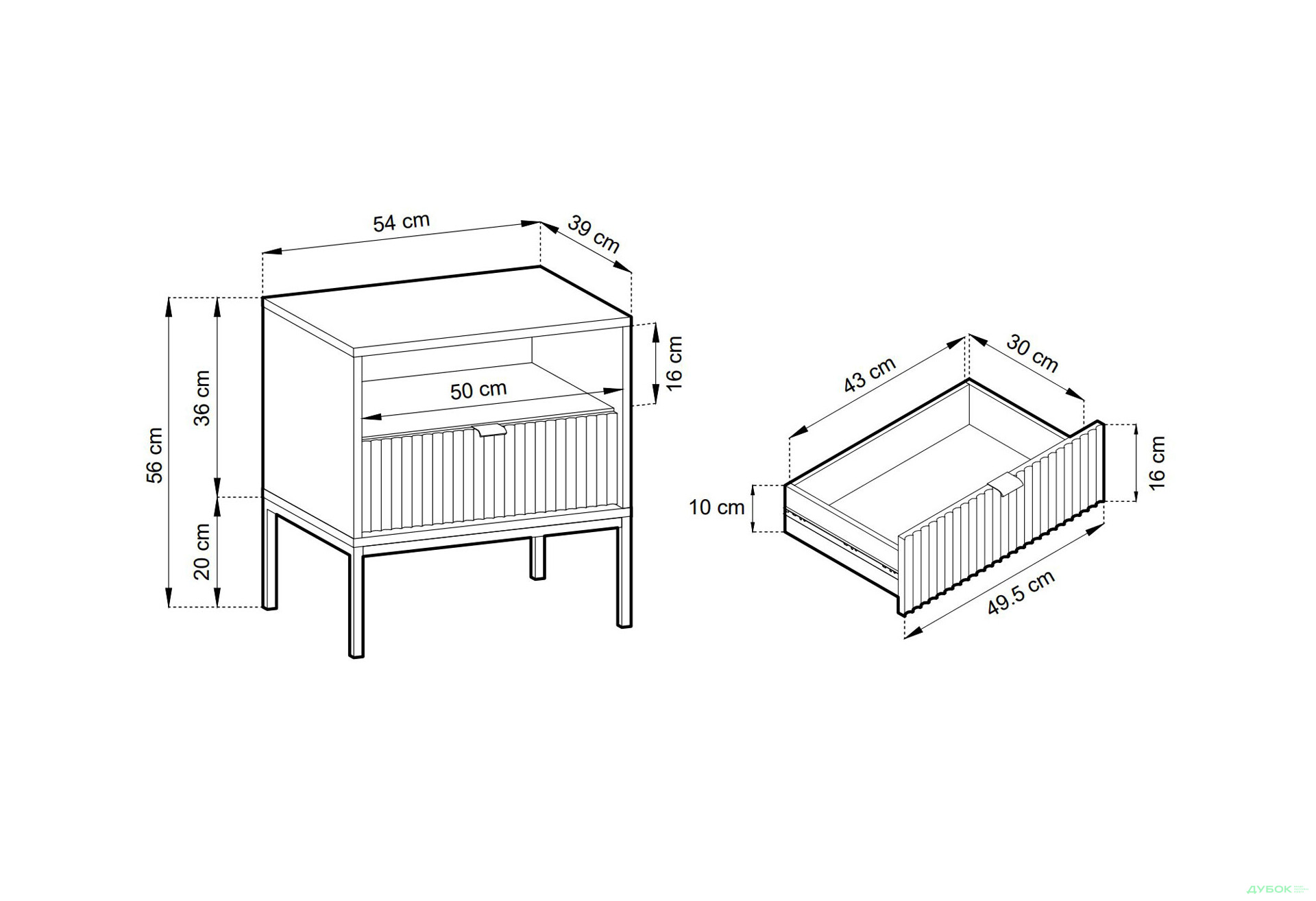 Приліжкова тумба Perfect Home Нова / Nova з шухлядою та полицею 54 см, кашемір, чорні ніжки - Зображення 4 Зображення 4 - Приліжкова тумба Perfect Home Нова / Nova з шухлядою та полицею 54 см, кашемір, чорні ніжки