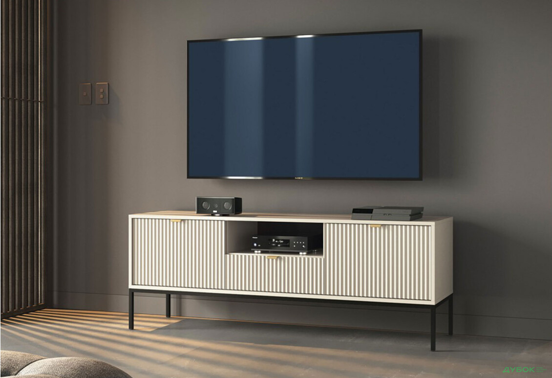 Тумба під ТВ Perfect Home Нова / Nova з 2 дверками, шухлядою та поличкою 154 см, кашемір, чорні ніжки - Зображення 2 Зображення 2 - Тумба під ТВ Perfect Home Нова / Nova з 2 дверками, шухлядою та поличкою 154 см, кашемір, чорні ніжки