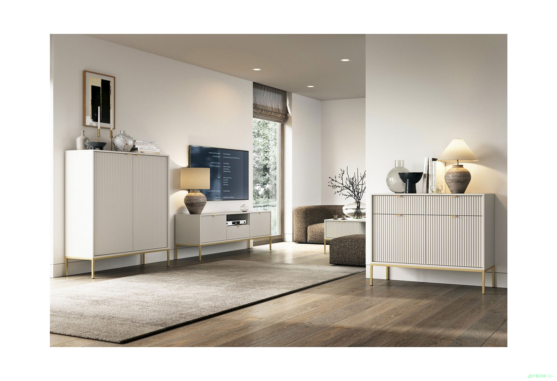 Комод Perfect Home Нова / Nova 2-дверний з 2 шухлядами 104 см, кашемір, золоті ніжки - Зображення 3 Зображення 3 - Комод Perfect Home Нова / Nova 2-дверний з 2 шухлядами 104 см, кашемір, золоті ніжки