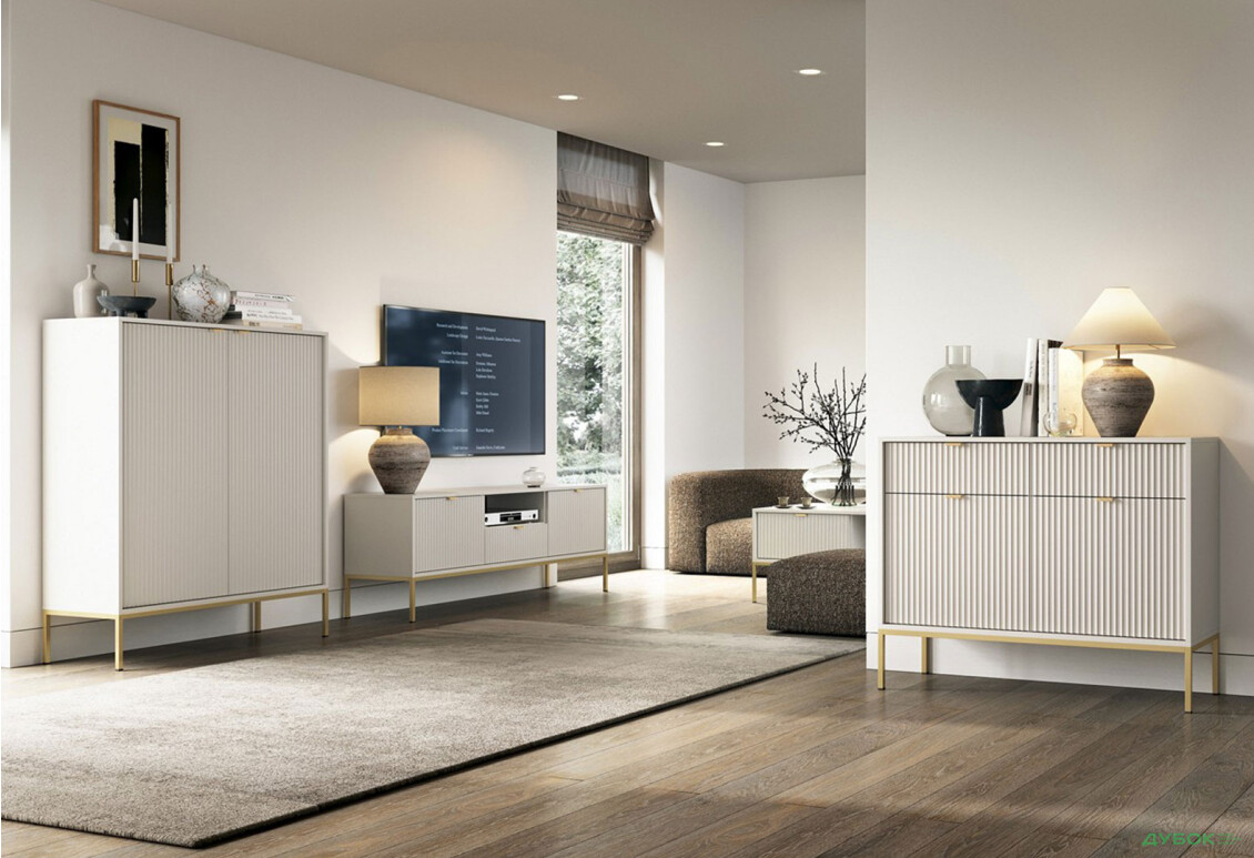 Комод Perfect Home Нова / Nova 2-дверний з 2 шухлядами 104 см, кашемір, золоті ніжки - Зображення 3 Зображення 3 - Комод Perfect Home Нова / Nova 2-дверний з 2 шухлядами 104 см, кашемір, золоті ніжки