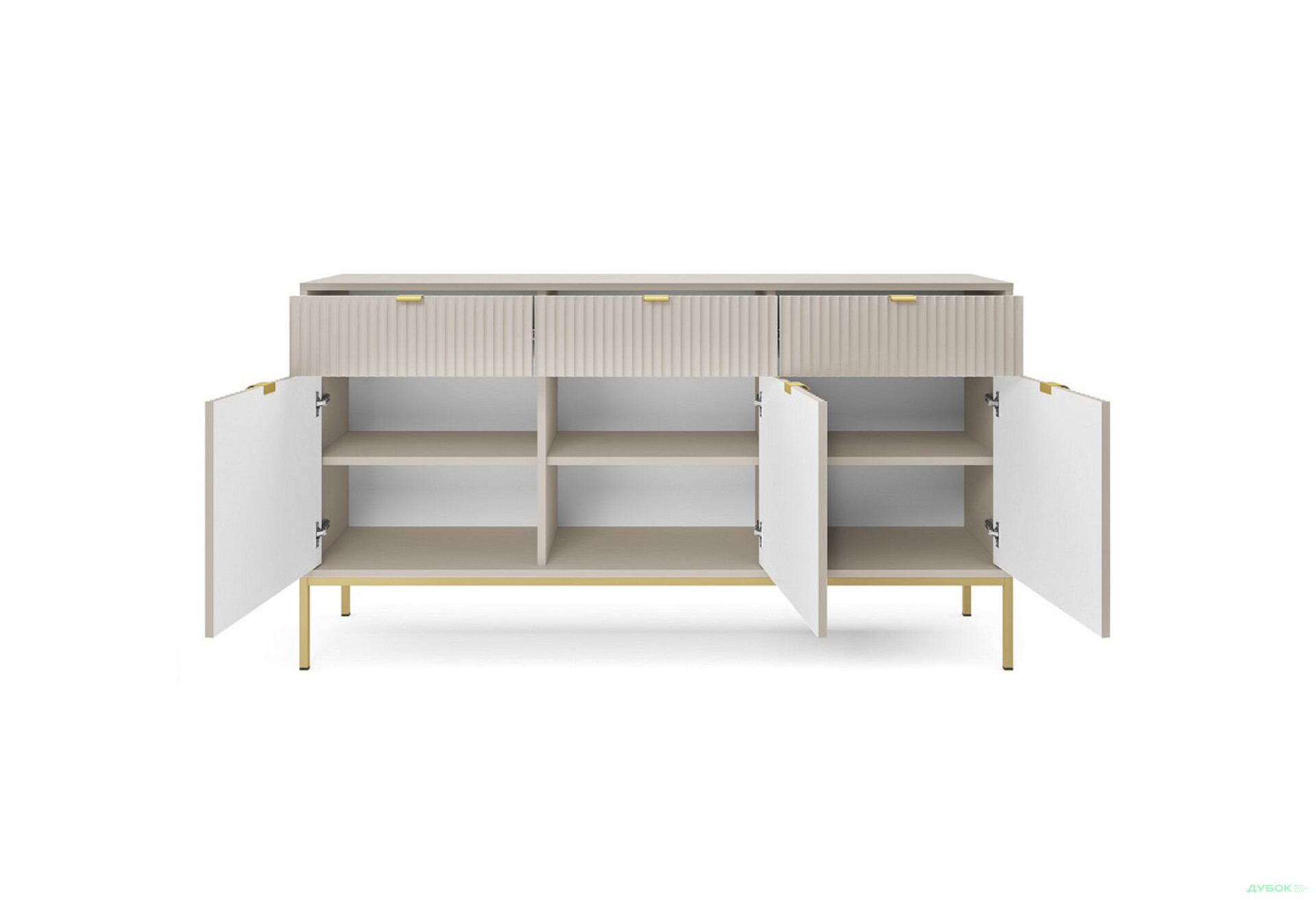 Комод Perfect Home Нова / Nova 3-дверний з 3 шухлядами 154 см, кашемір, золоті ніжки - Зображення 4 Зображення 4 - Комод Perfect Home Нова / Nova 3-дверний з 3 шухлядами 154 см, кашемір, золоті ніжки