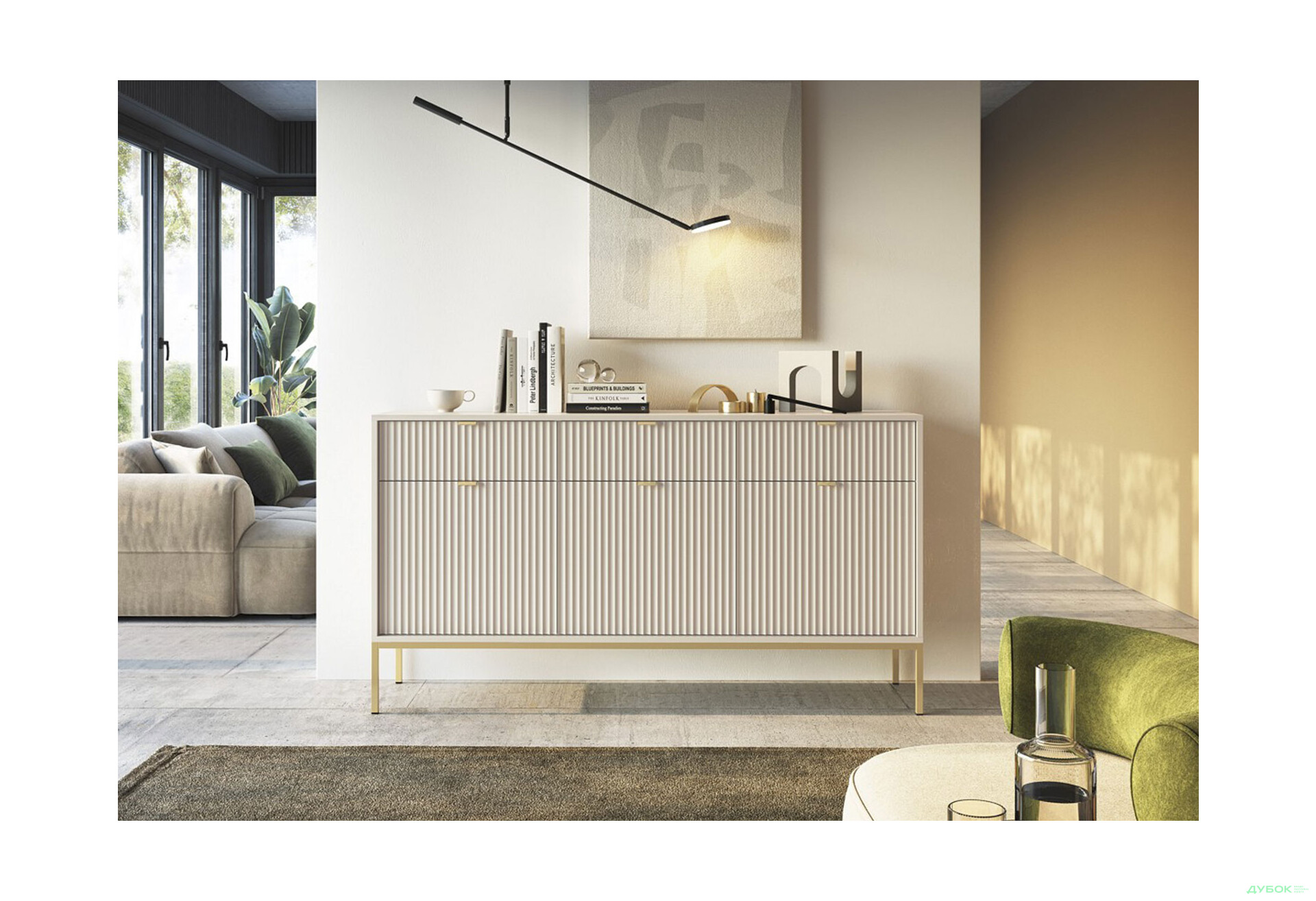 Комод Perfect Home Нова / Nova 3-дверний з 3 шухлядами 154 см, кашемір, золоті ніжки - Зображення 2 Зображення 2 - Комод Perfect Home Нова / Nova 3-дверний з 3 шухлядами 154 см, кашемір, золоті ніжки