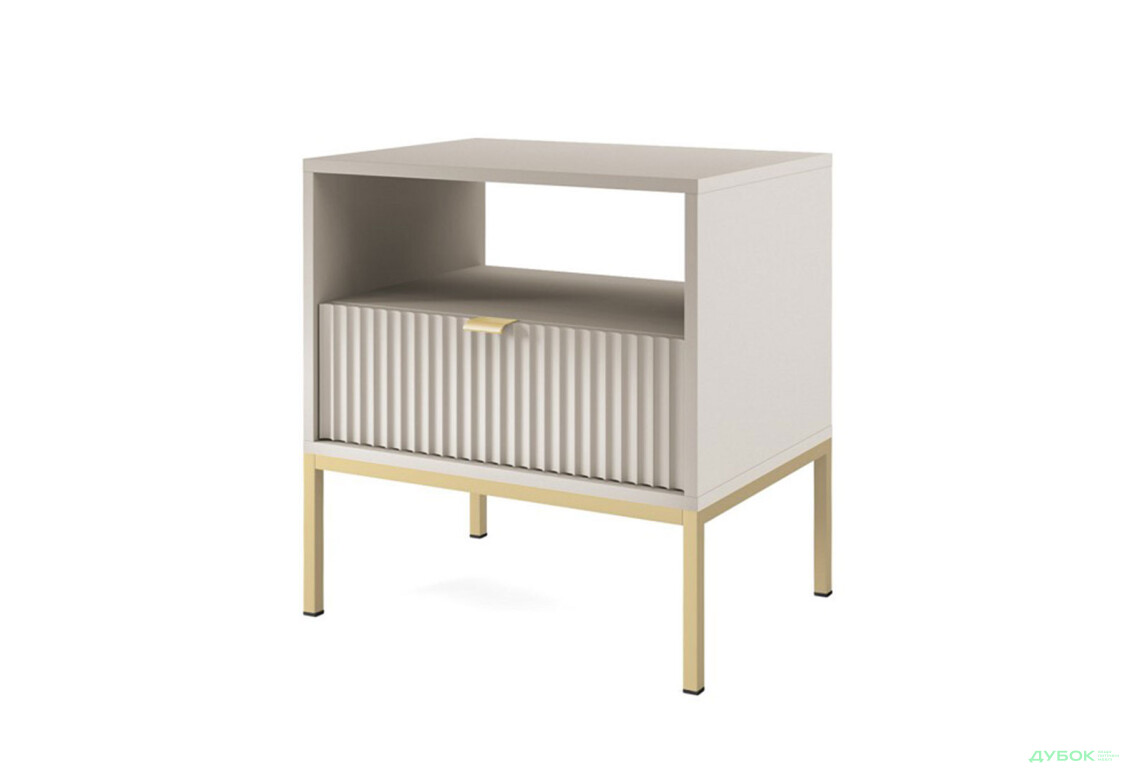 Приліжкова тумба Perfect Home Нова / Nova з шухлядою та полицею 54 см, кашемір, золоті ніжки - Зображення 1 Зображення 1 - Приліжкова тумба Perfect Home Нова / Nova з шухлядою та полицею 54 см, кашемір, золоті ніжки