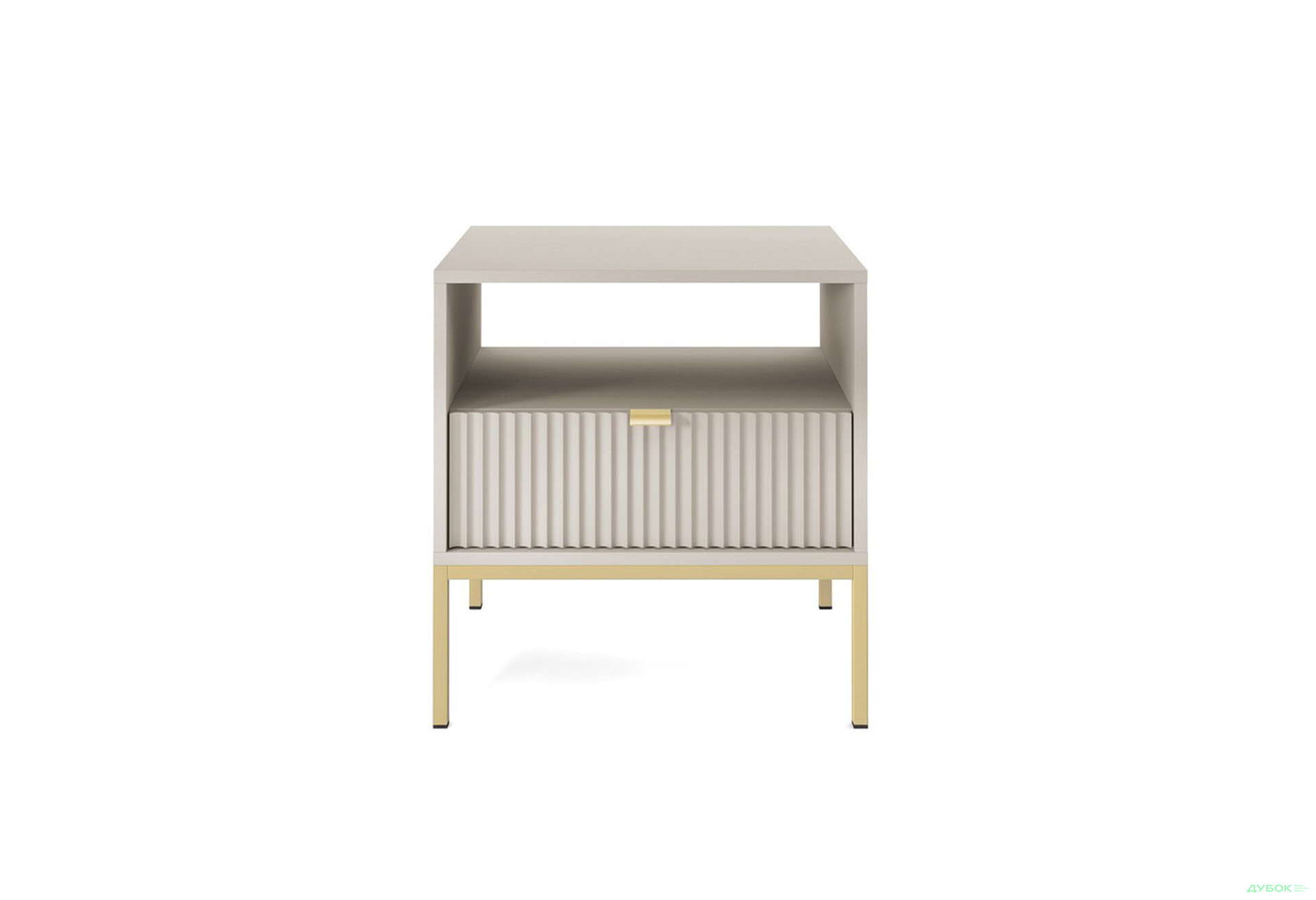 Приліжкова тумба Perfect Home Нова / Nova з шухлядою та полицею 54 см, кашемір, золоті ніжки - Зображення 3 Зображення 3 - Приліжкова тумба Perfect Home Нова / Nova з шухлядою та полицею 54 см, кашемір, золоті ніжки