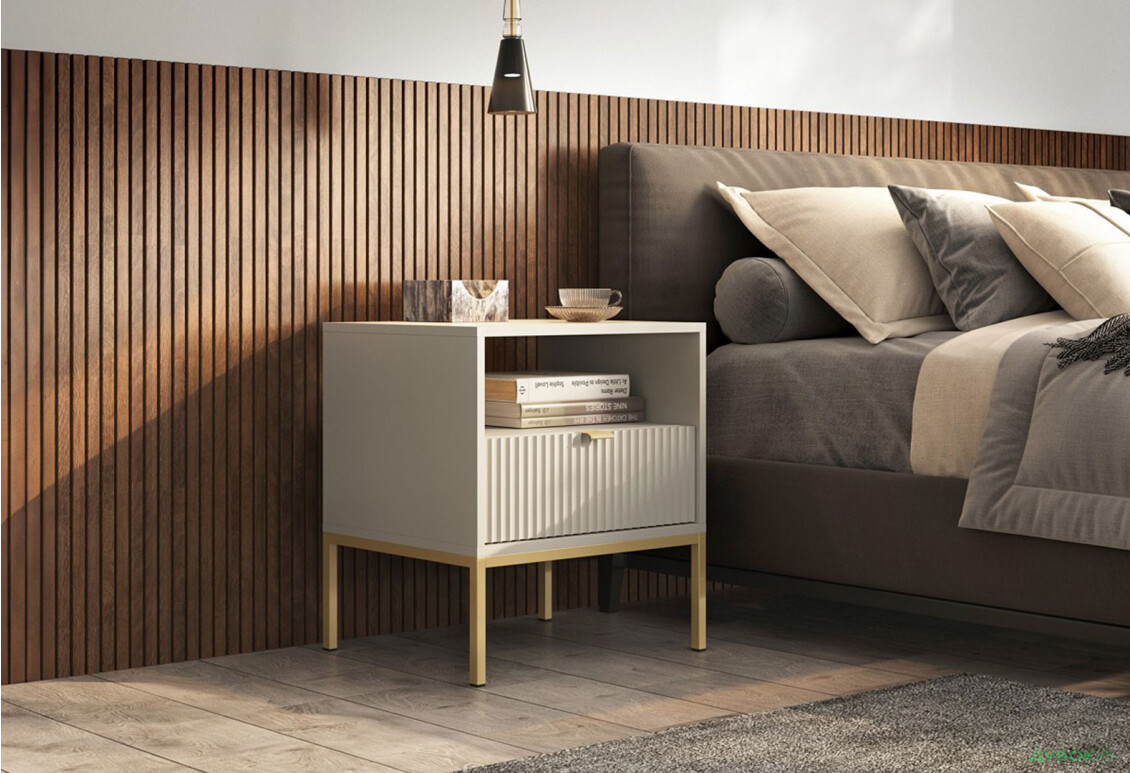 Приліжкова тумба Perfect Home Нова / Nova з шухлядою та полицею 54 см, кашемір, золоті ніжки - Зображення 2 Зображення 2 - Приліжкова тумба Perfect Home Нова / Nova з шухлядою та полицею 54 см, кашемір, золоті ніжки