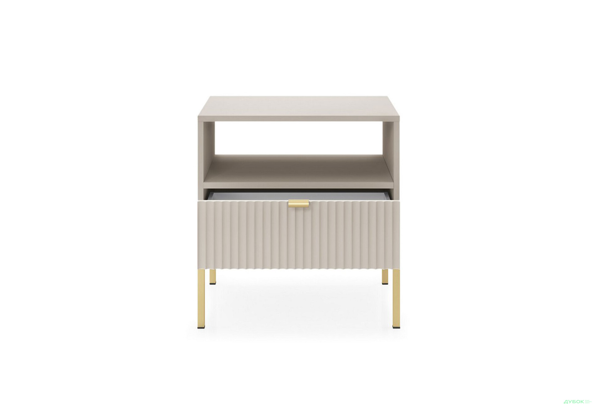Приліжкова тумба Perfect Home Нова / Nova з шухлядою та полицею 54 см, кашемір, золоті ніжки - Зображення 4 Зображення 4 - Приліжкова тумба Perfect Home Нова / Nova з шухлядою та полицею 54 см, кашемір, золоті ніжки