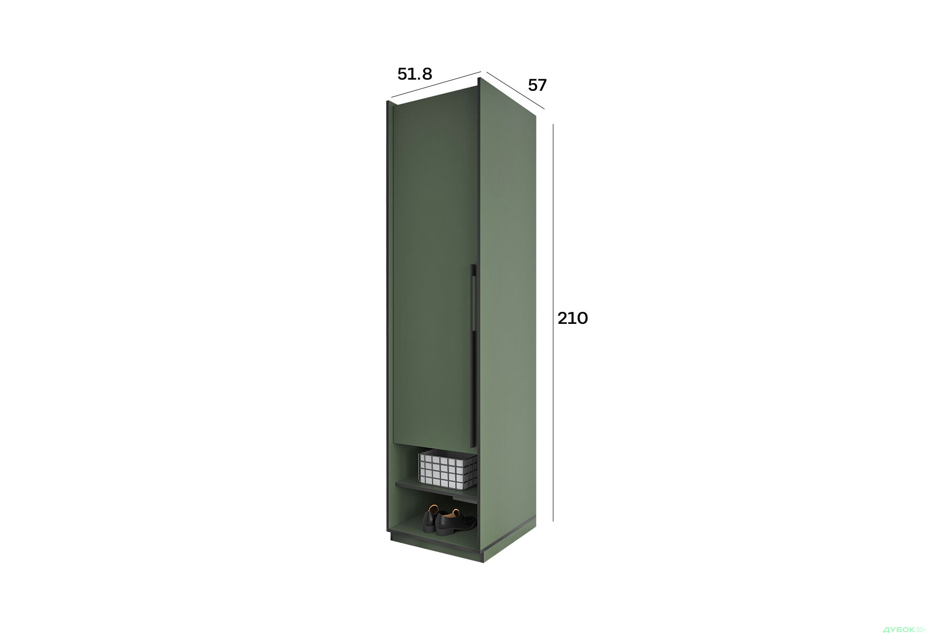 Зображення 3 - Пенал Moreli Ramo / Рамо R-0001 з полицями 51,8 см, зелений димчастий