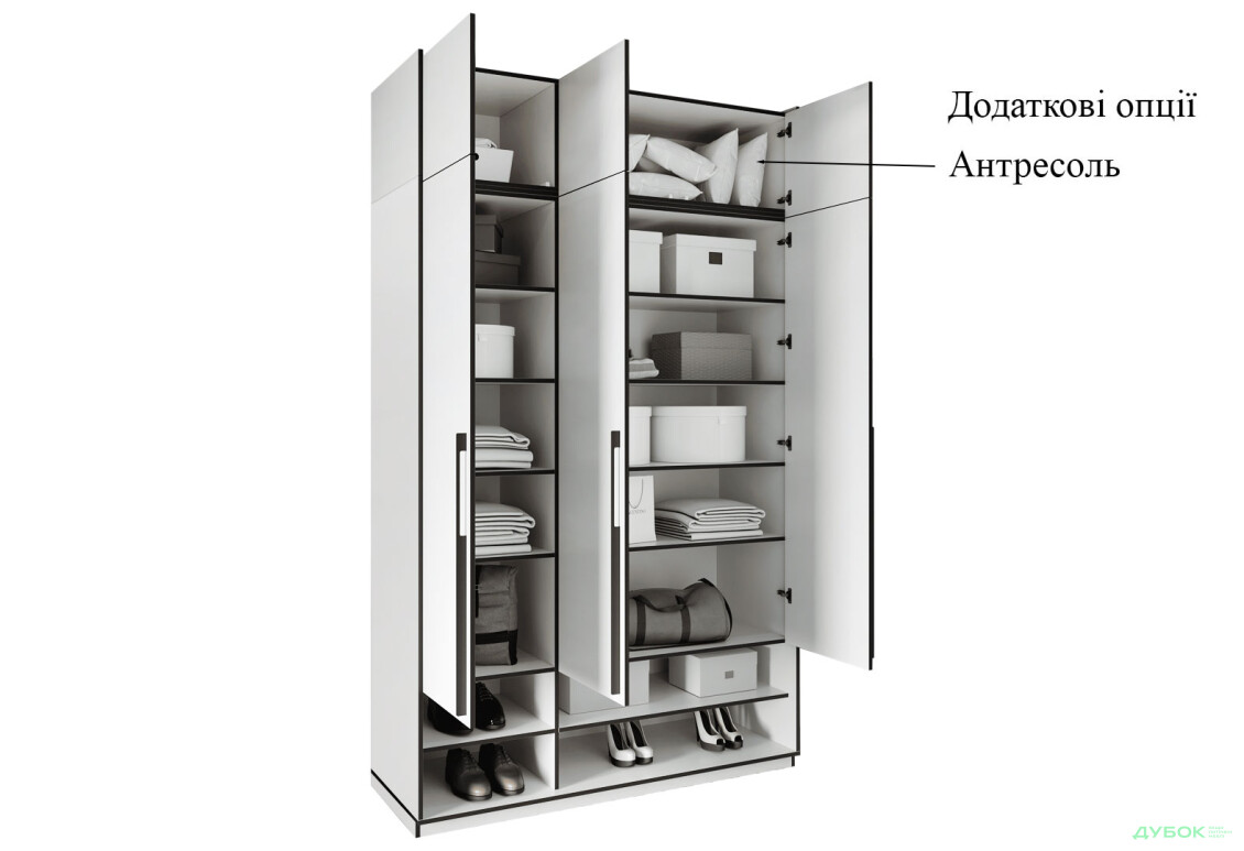 Шафа Moreli Ramo / Рамо R-0005 3-дверна з полицями 148,4 см, біла - Зображення 7 Зображення 7 - Шафа Moreli Ramo / Рамо R-0005 3-дверна з полицями 148,4 см, біла