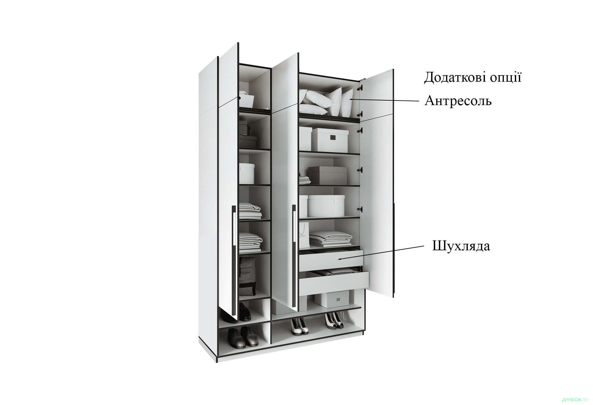 Зображення 8 - Шафа Moreli Ramo / Рамо R-0005 3-дверна з полицями 148,4 см, біла