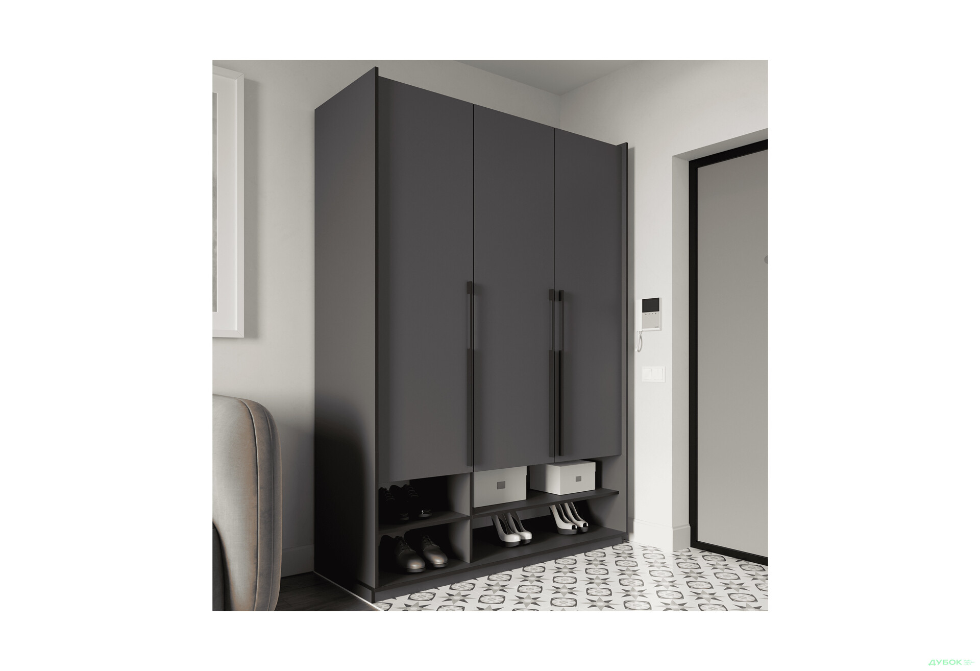 Шафа Moreli Ramo / Рамо R-0005 3-дверна з полицями 148,4 см, антрацит - Зображення 2 Зображення 2 - Шафа Moreli Ramo / Рамо R-0005 3-дверна з полицями 148,4 см, антрацит