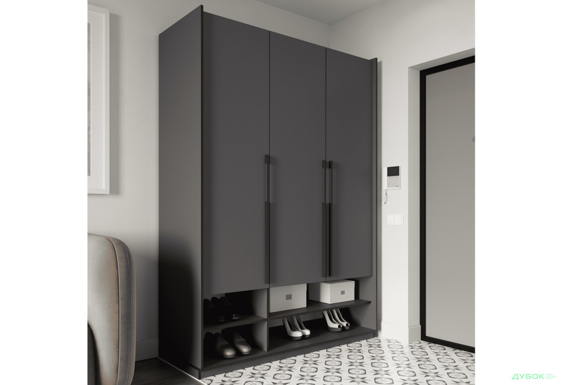 Шафа Moreli Ramo / Рамо R-0005 3-дверна з полицями 148,4 см, антрацит - Зображення 2 Зображення 2 - Шафа Moreli Ramo / Рамо R-0005 3-дверна з полицями 148,4 см, антрацит