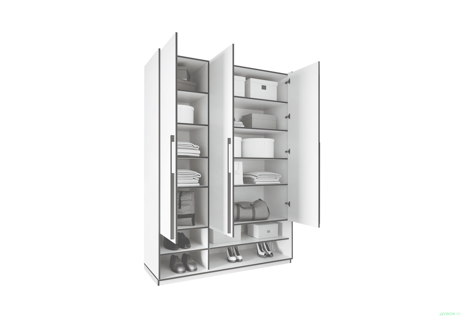 Шафа Moreli Ramo / Рамо R-0005 3-дверна з полицями 148,4 см, антрацит - Зображення 4 Зображення 4 - Шафа Moreli Ramo / Рамо R-0005 3-дверна з полицями 148,4 см, антрацит