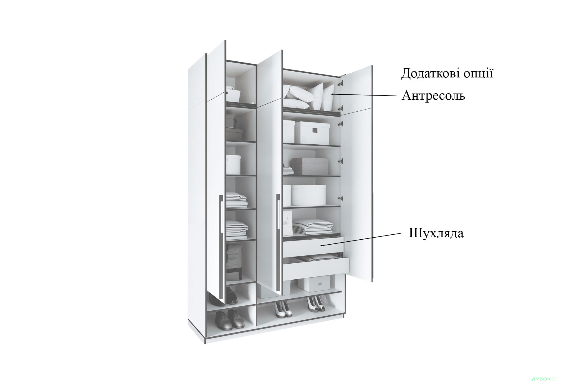 Зображення 7 - Шафа Moreli Ramo / Рамо R-0005 3-дверна з полицями 148,4 см, венге