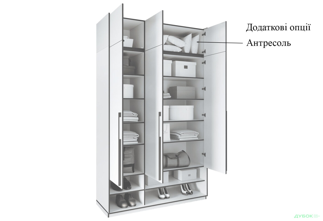 Шкаф Moreli Ramo / Рамо R-0005 3-дверный с полками 148,4 см, кашемир - Изображение 6 Изображение 6 - Шкаф Moreli Ramo / Рамо R-0005 3-дверный с полками 148,4 см, кашемир