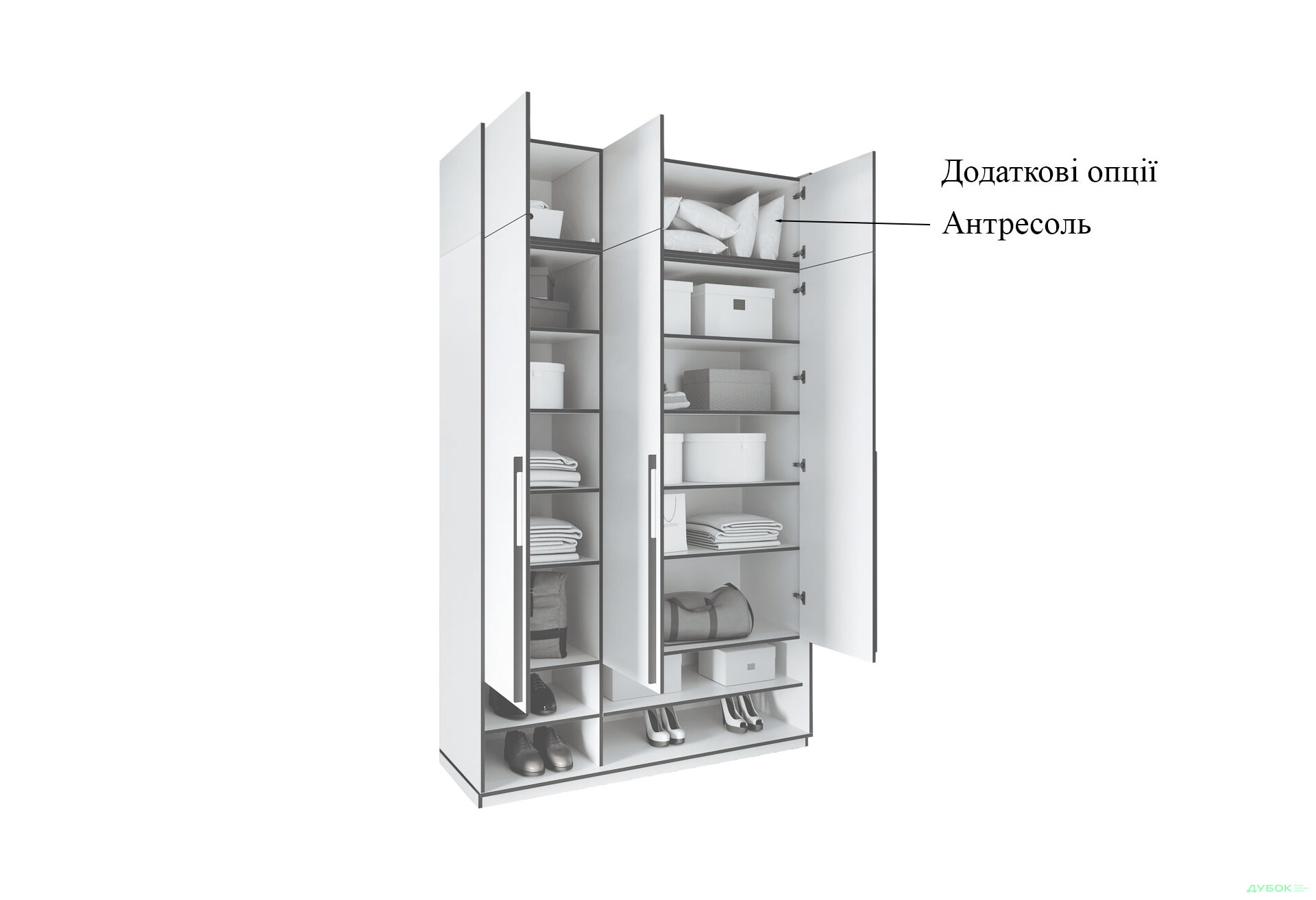 Шафа Moreli Ramo / Рамо R-0005 3-дверна з полицями 148,4 см, дуб кверкус - Зображення 6 Зображення 6 - Шафа Moreli Ramo / Рамо R-0005 3-дверна з полицями 148,4 см, дуб кверкус