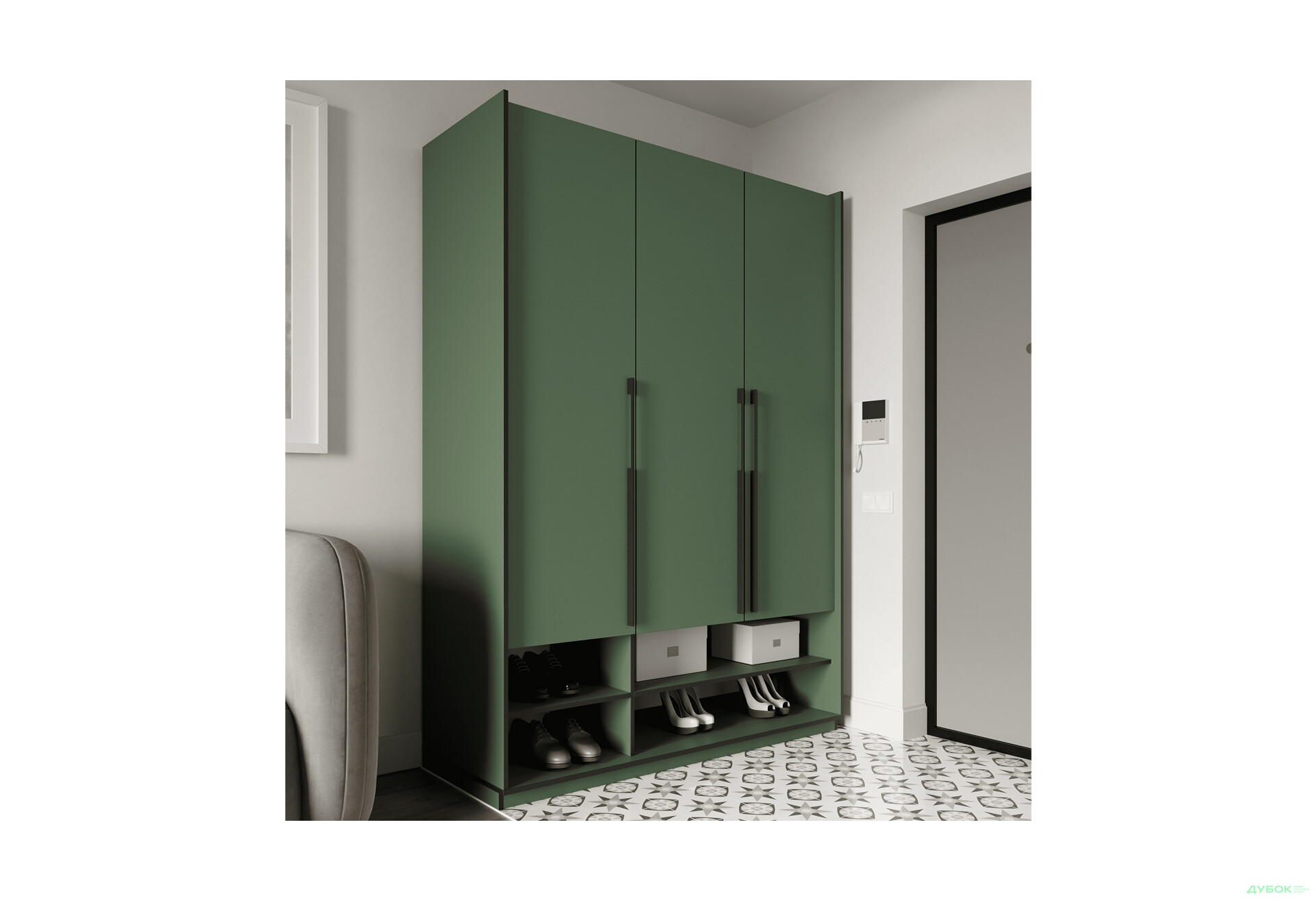 Шкаф Moreli Ramo / Рамо R-0005 3-дверный с полками 148,4 см, зелёный дымчастый - Изображение 2 Изображение 2 - Шкаф Moreli Ramo / Рамо R-0005 3-дверный с полками 148,4 см, зелёный дымчастый