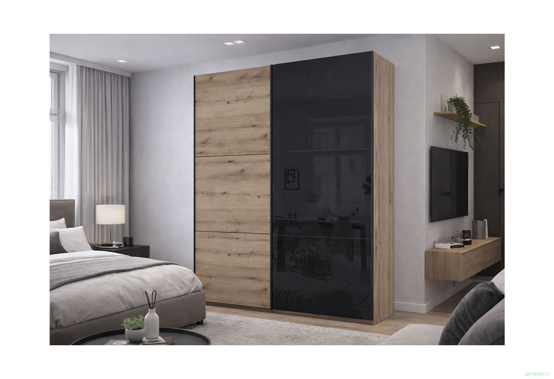 Изображение 2 - Шкаф-купе Doros G-Caiser / Джи-Кейзер 2-дверный со стеклом 180 см, дуб эвок / чёрный