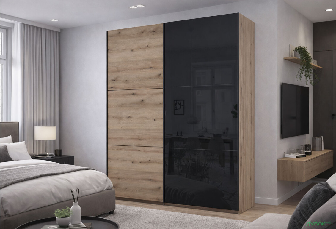 Изображение 2 - Шкаф-купе Doros G-Caiser / Джи-Кейзер 2-дверный со стеклом 180 см, дуб эвок / чёрный