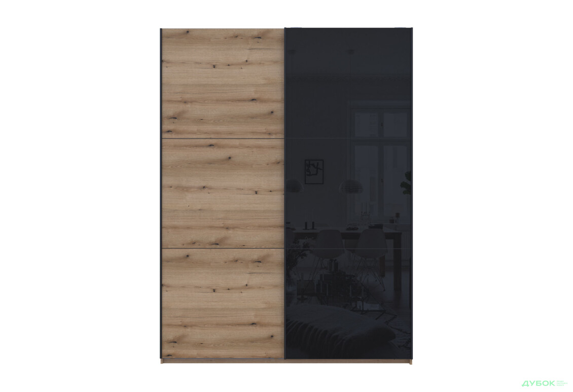 Шкаф-купе Doros G-Caiser / Джи-Кейзер 2-дверный со стеклом 180 см, дуб эвок / чёрный - Изображение 2 Изображение 2 - Шкаф-купе Doros G-Caiser / Джи-Кейзер 2-дверный со стеклом 180 см, дуб эвок / чёрный