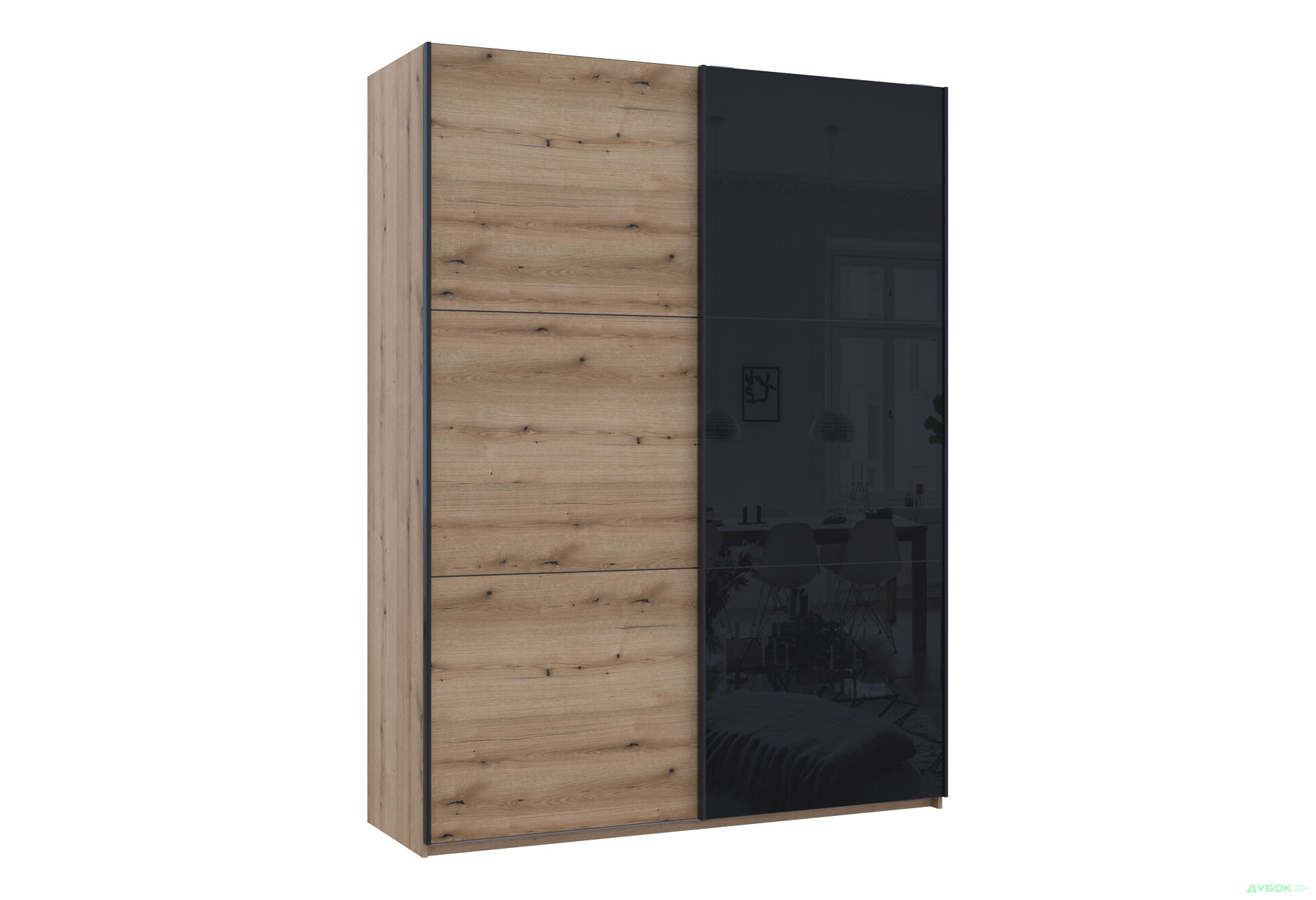 Шкаф-купе Doros G-Caiser / Джи-Кейзер 2-дверный со стеклом 180 см, дуб эвок / чёрный - Изображение 3 Изображение 3 - Шкаф-купе Doros G-Caiser / Джи-Кейзер 2-дверный со стеклом 180 см, дуб эвок / чёрный
