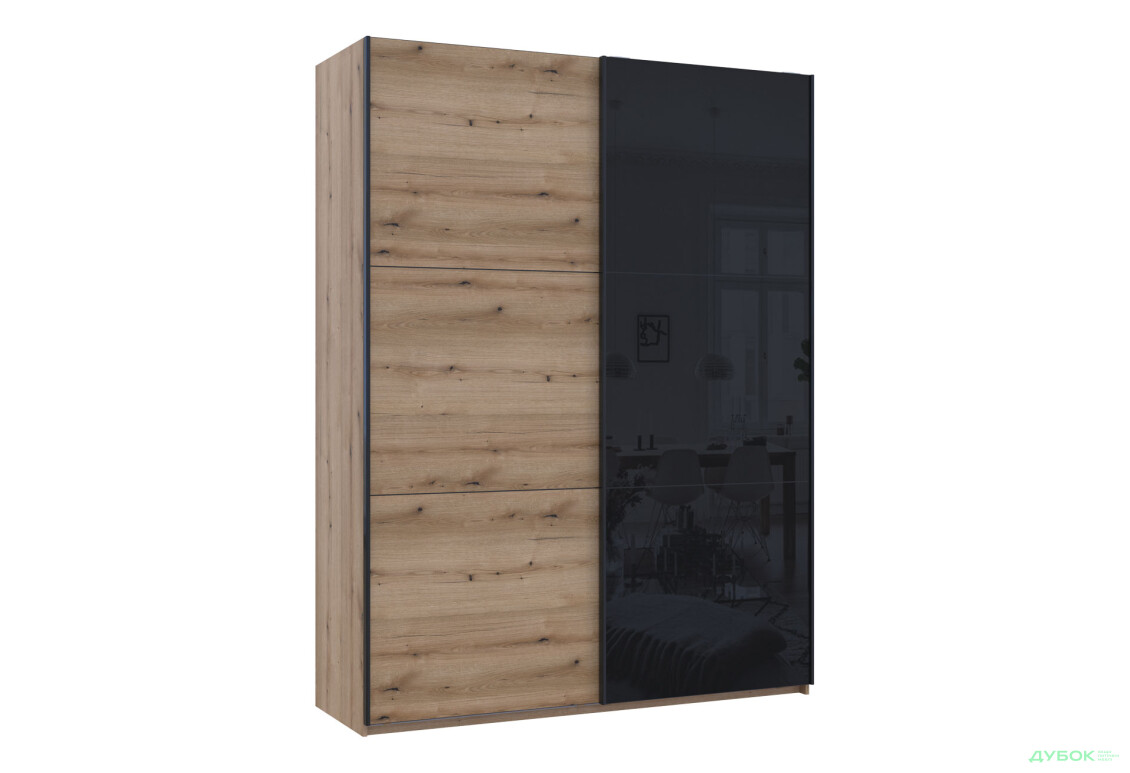 Шкаф-купе Doros G-Caiser / Джи-Кейзер 2-дверный со стеклом 180 см, дуб эвок / чёрный - Изображение 3 Изображение 3 - Шкаф-купе Doros G-Caiser / Джи-Кейзер 2-дверный со стеклом 180 см, дуб эвок / чёрный