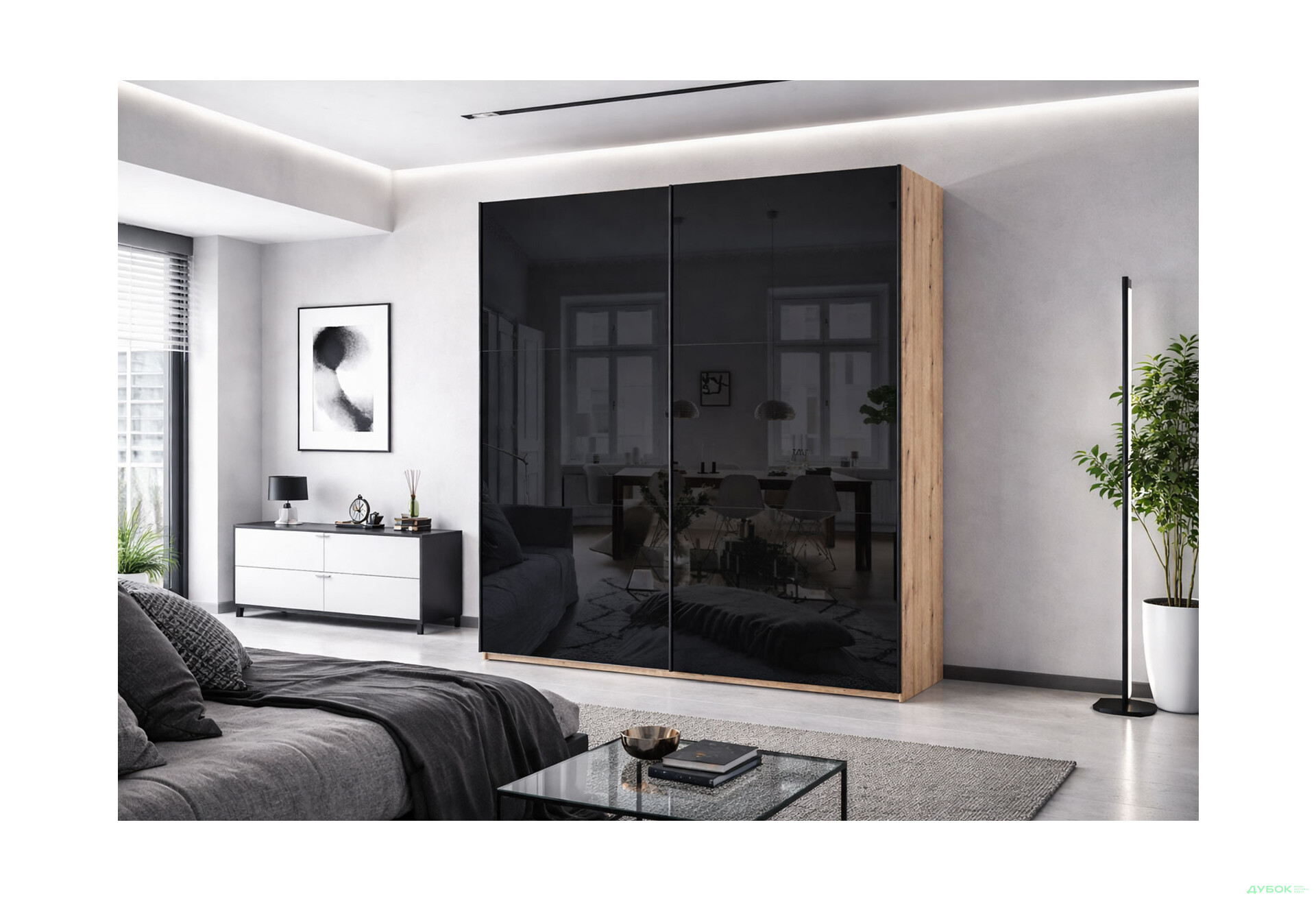 Изображение 2 - Шкаф-купе Doros G-Caiser / Джи-Кейзер 2-дверный 2 стекла 180 см, дуб эвок / чёрный