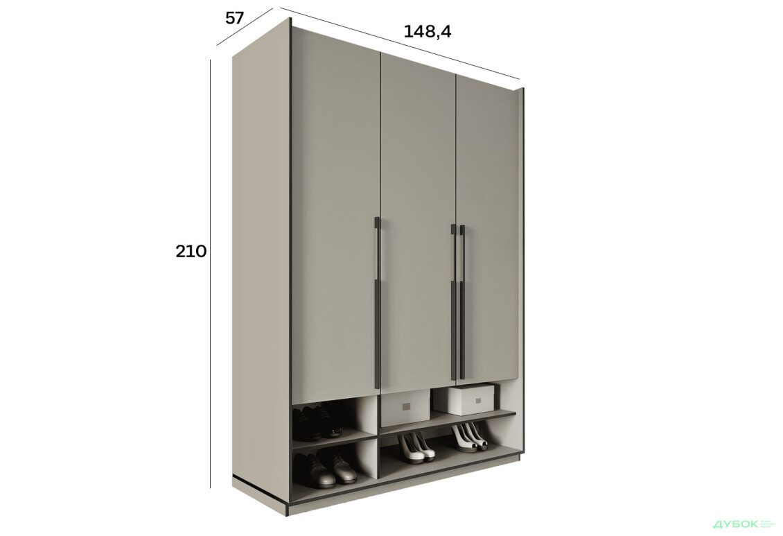 Шкаф Moreli Ramo / Рамо R-0006 3-дверный со штангой и полками 148,4 см, кашемир - Изображение 3 Изображение 3 - Шкаф Moreli Ramo / Рамо R-0006 3-дверный со штангой и полками 148,4 см, кашемир