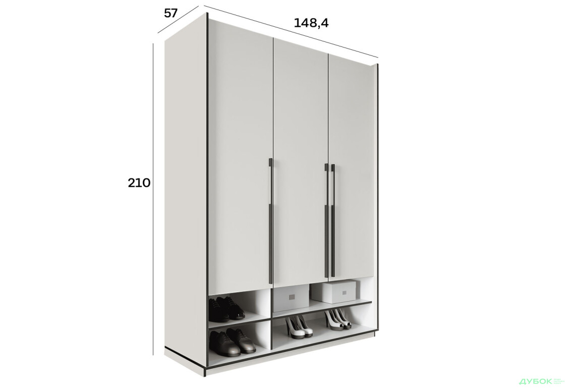 Шкаф Moreli Ramo / Рамо R-0006 3-дверный со штангой и полками 148,4 см, белый - Изображение 4 Изображение 4 - Шкаф Moreli Ramo / Рамо R-0006 3-дверный со штангой и полками 148,4 см, белый